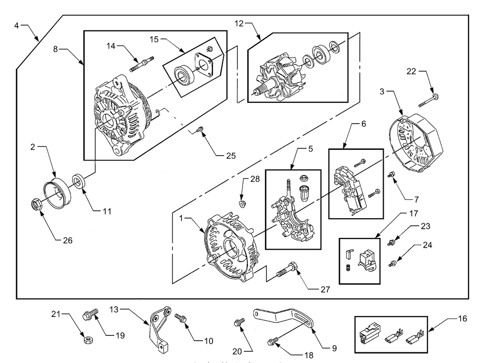 Alternator Diagram and Parts List for 7304 54AD741100-54AT741100-54BD741100-54BT741100 Cub Cadet Lawn Tractor